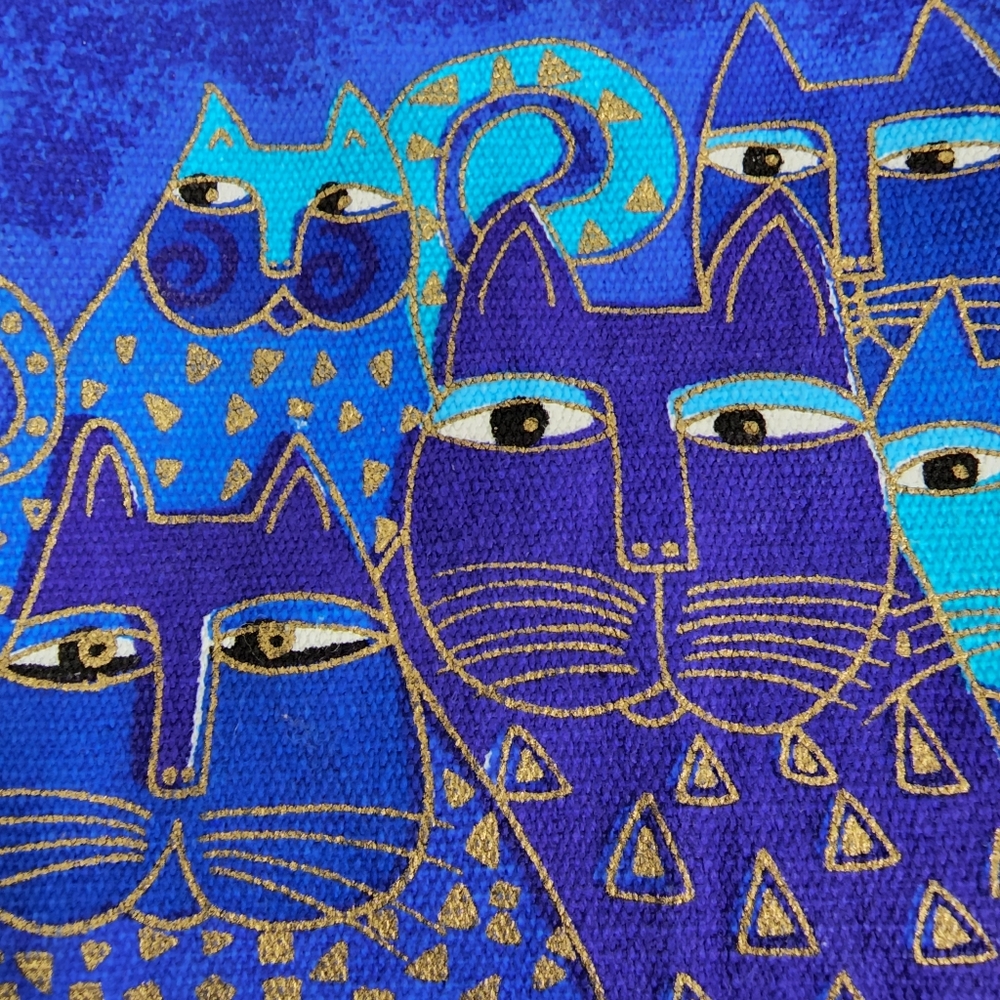 Laurel Burch cat print purse with ribbon and sequin detail - Picture 7 of 13
